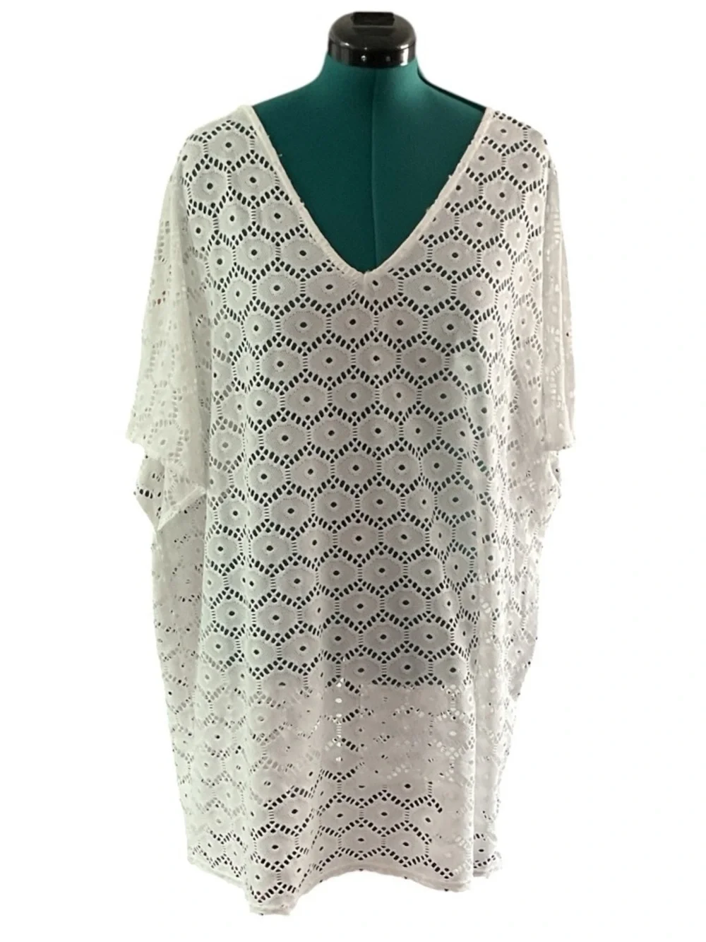 NWOT White Crochet V‑Neck Swim Cover-Up Tunic